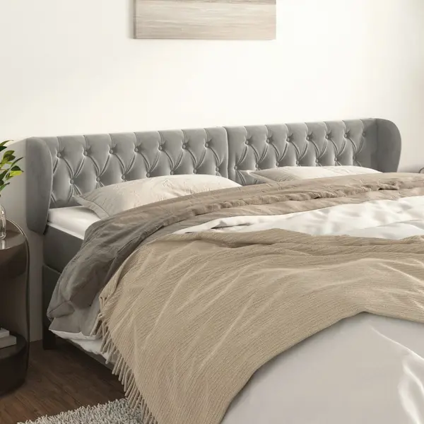 Gossi tablie de pat cu aripioare gri deschis 183x23x78/88 cm catifea