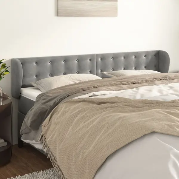 Gossi tablie de pat cu aripioare gri deschis 183x23x78/88 cm catifea
