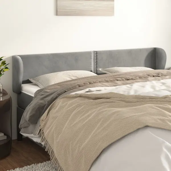 Gossi tablie de pat cu aripioare gri deschis 203x23x78/88 cm catifea