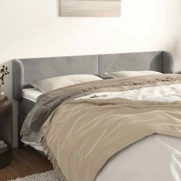 Gossi tablie de pat cu aripioare gri deschis 203x23x78/88 cm catifea