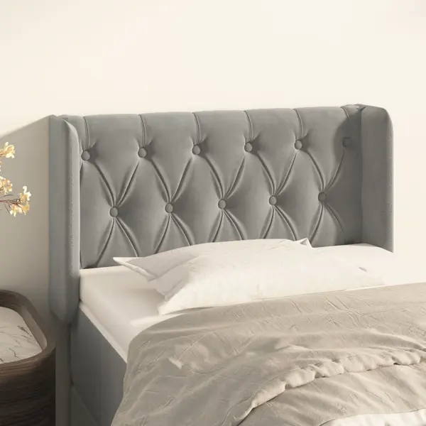 Gossi tablie de pat cu aripioare gri deschis 83x16x78/88 cm catifea