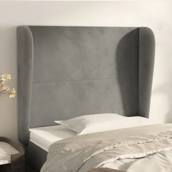 Gossi tablie de pat cu aripioare gri deschis 83x23x118/128 cm catifea