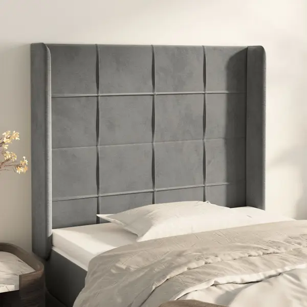 Gossi tablie de pat cu aripioare gri deschis 93x16x118/128 cm catifea