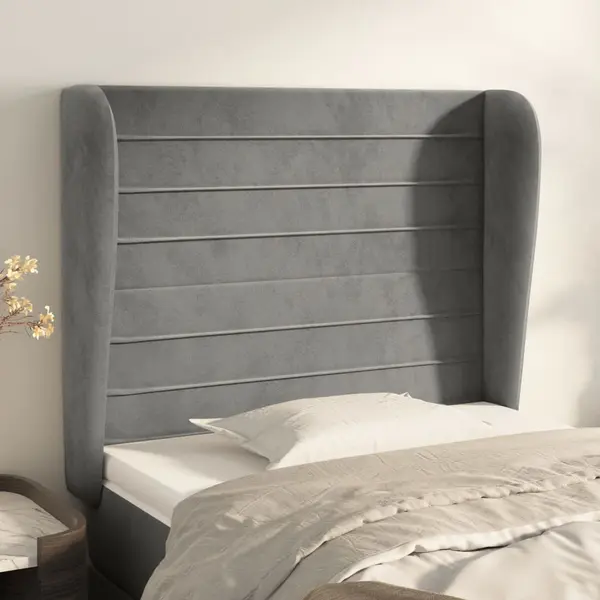 Gossi tablie de pat cu aripioare gri deschis 93x23x118/128 cm catifea