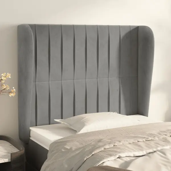 Gossi tablie de pat cu aripioare gri deschis 93x23x118/128 cm catifea