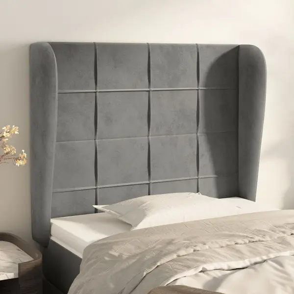 Gossi tablie de pat cu aripioare gri deschis 93x23x118/128 cm catifea