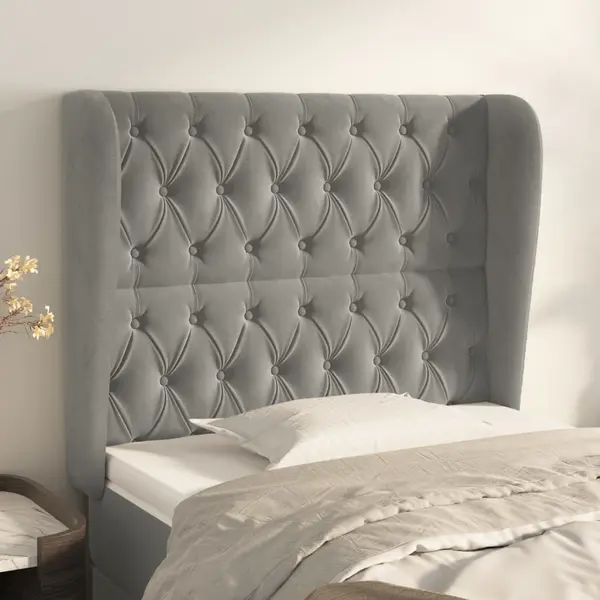 Gossi tablie de pat cu aripioare gri deschis 93x23x118/128 cm catifea