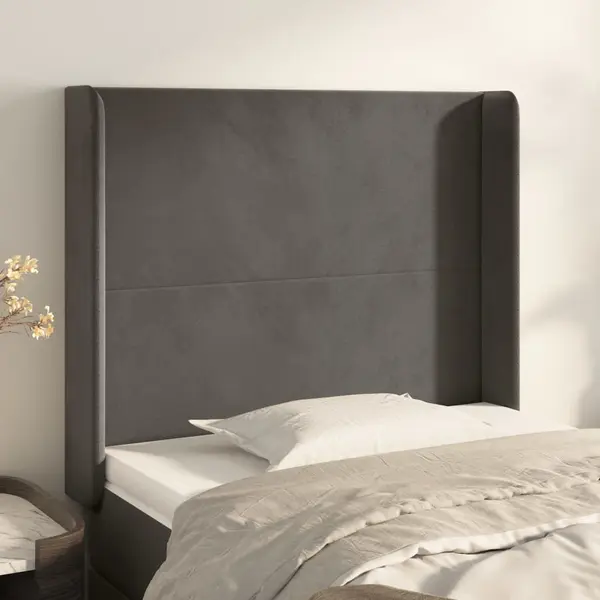 Gossi tablie de pat cu aripioare gri inchis 103x16x118/128 cm catifea