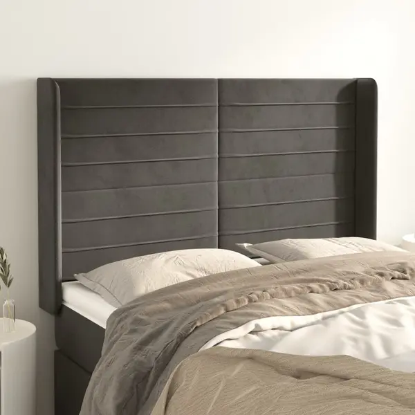 Gossi tablie de pat cu aripioare gri inchis 147x16x118/128 cm catifea