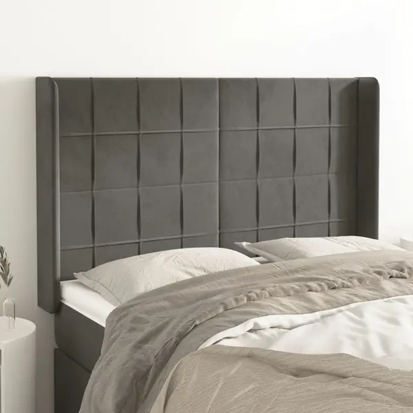 Gossi tablie de pat cu aripioare gri inchis 147x16x118/128 cm catifea