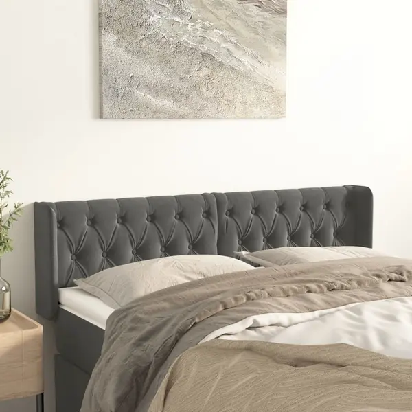 Gossi tablie de pat cu aripioare gri inchis 147x16x78/88 cm catifea