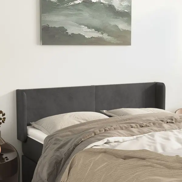 Gossi tablie de pat cu aripioare gri inchis 147x16x78/88 cm catifea