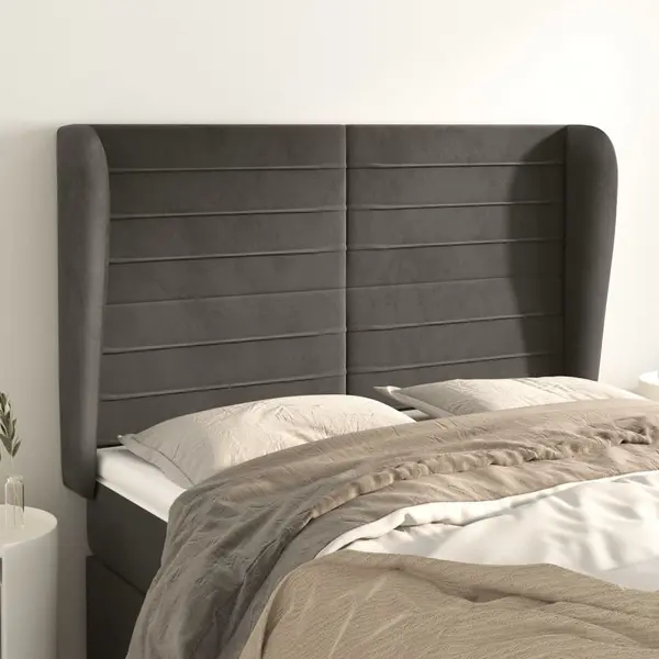 Gossi tablie de pat cu aripioare gri inchis 147x23x118/128 cm catifea