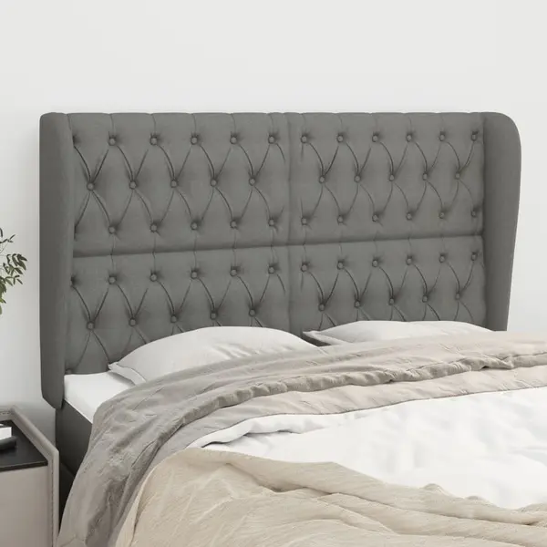 Gossi tablie de pat cu aripioare gri inchis 147x23x118/128 cm textil