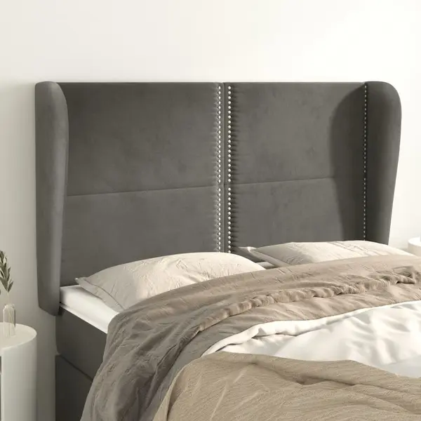 Gossi tablie de pat cu aripioare gri inchis 147x23x118/128 cm catifea