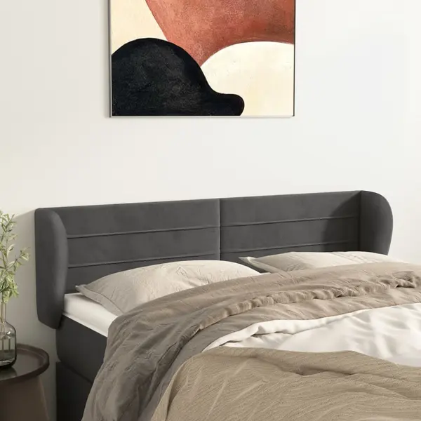 Gossi tablie de pat cu aripioare gri inchis 147x23x78/88 cm catifea