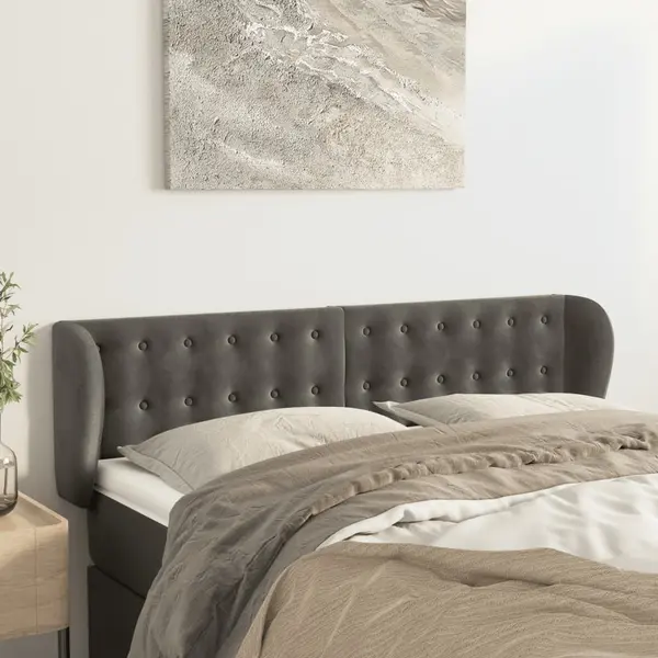 Gossi tablie de pat cu aripioare gri inchis 147x23x78/88 cm catifea
