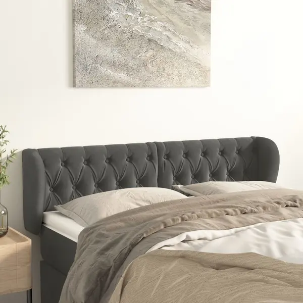 Gossi tablie de pat cu aripioare gri inchis 147x23x78/88 cm catifea