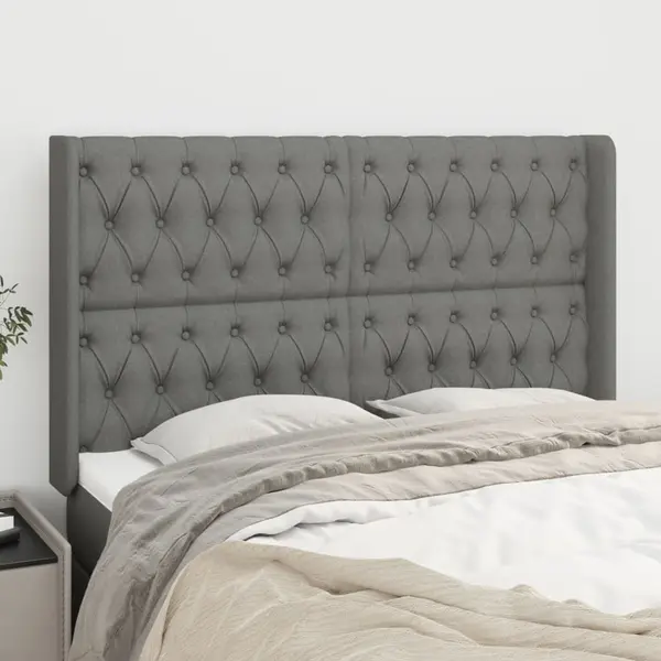 Gossi tablie de pat cu aripioare gri inchis 163x16x118/128 cm textil