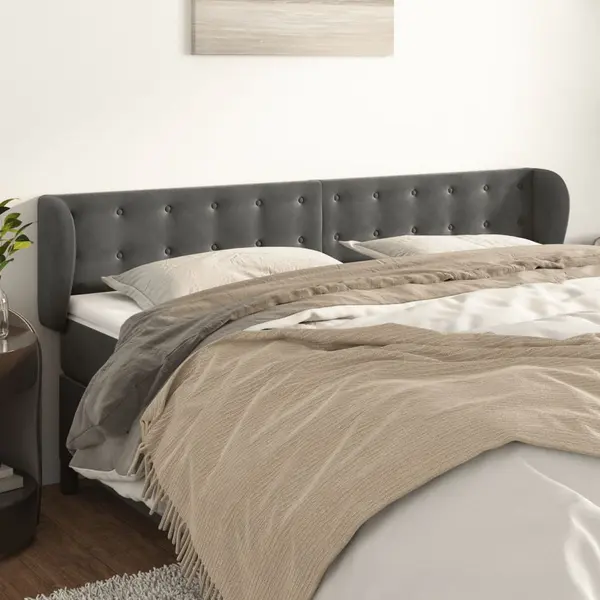 Gossi tablie de pat cu aripioare gri inchis 163x23x78/88 cm catifea