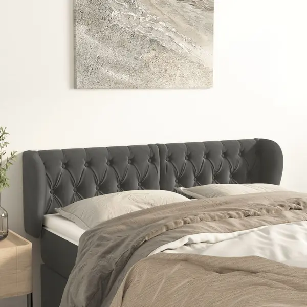 Gossi tablie de pat cu aripioare gri inchis 163x23x78/88 cm catifea