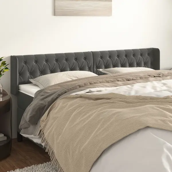 Gossi tablie de pat cu aripioare gri inchis 183x16x78/88 cm catifea
