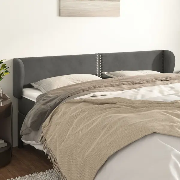 Gossi tablie de pat cu aripioare gri inchis 183x23x78/88 cm catifea
