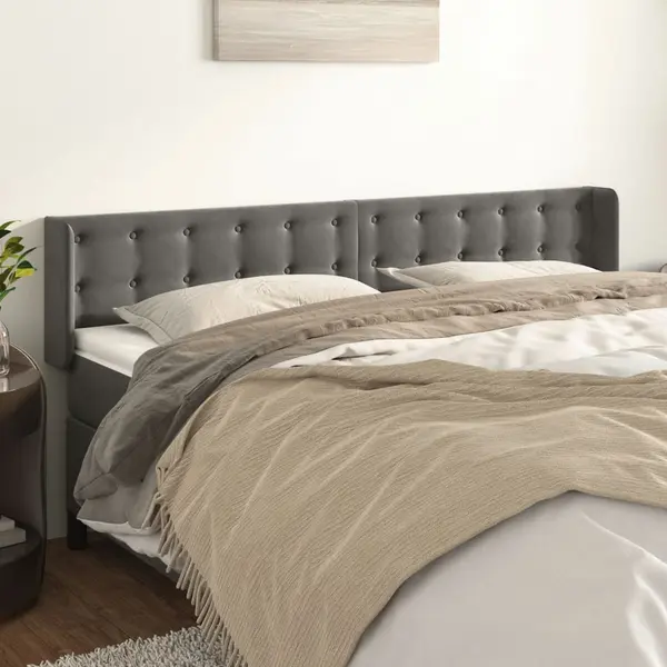 Gossi tablie de pat cu aripioare gri inchis 203x16x78/88 cm catifea