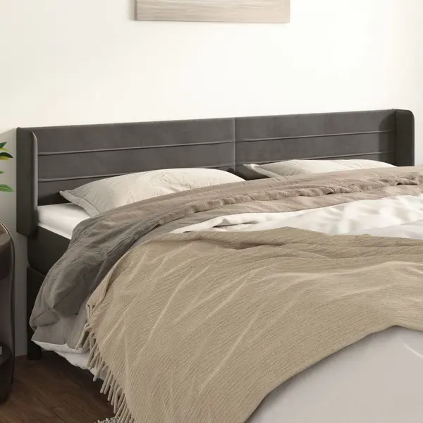 Gossi tablie de pat cu aripioare gri inchis 203x16x78/88 cm catifea