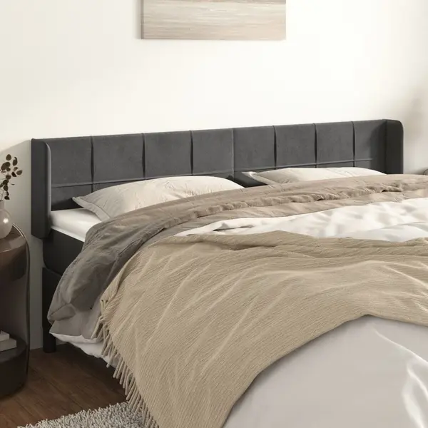 Gossi tablie de pat cu aripioare gri inchis 203x16x78/88 cm catifea