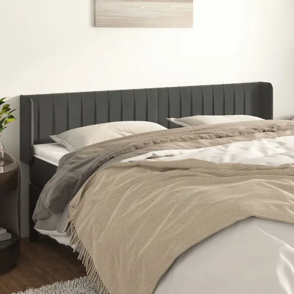 Gossi tablie de pat cu aripioare gri inchis 203x16x78/88 cm catifea