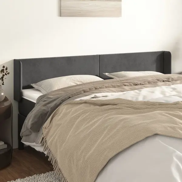 Gossi tablie de pat cu aripioare gri inchis 203x16x78/88 cm catifea