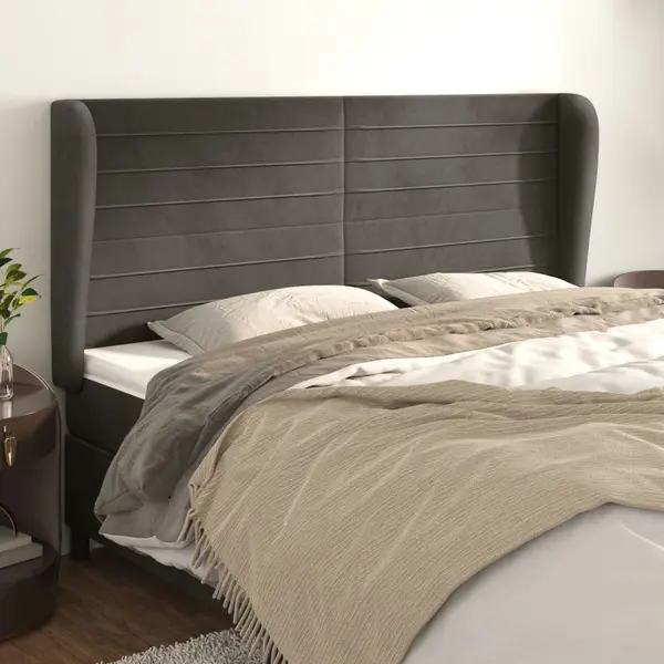 Gossi tablie de pat cu aripioare gri inchis 203x23x118/128 cm catifea