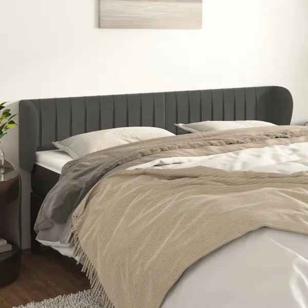 Gossi tablie de pat cu aripioare gri inchis 203x23x78/88 cm catifea