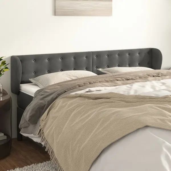 Gossi tablie de pat cu aripioare gri inchis 203x23x78/88 cm catifea
