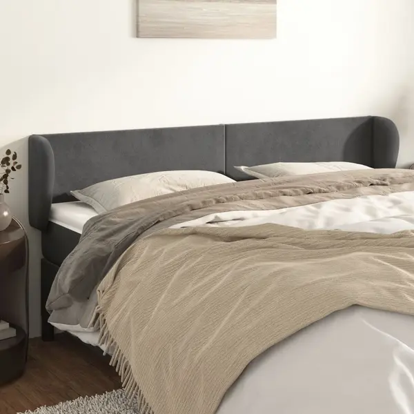 Gossi tablie de pat cu aripioare gri inchis 203x23x78/88 cm catifea