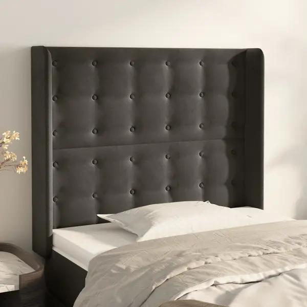 Gossi tablie de pat cu aripioare gri inchis 83x16x118/128 cm catifea