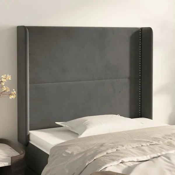 Gossi tablie de pat cu aripioare gri inchis 83x16x118/128 cm catifea