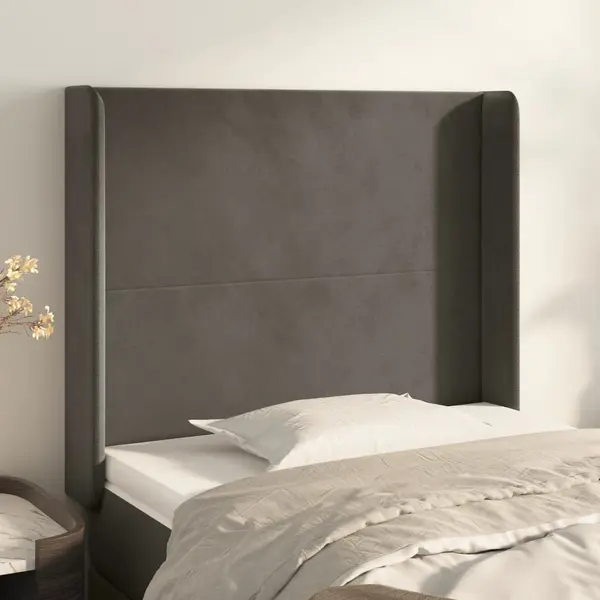 Gossi tablie de pat cu aripioare gri inchis 83x16x118/128 cm catifea