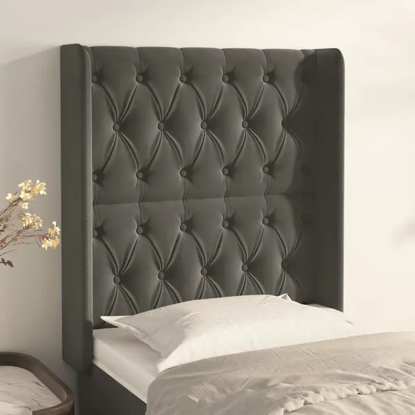 Gossi tablie de pat cu aripioare gri inchis 83x16x118/128 cm catifea