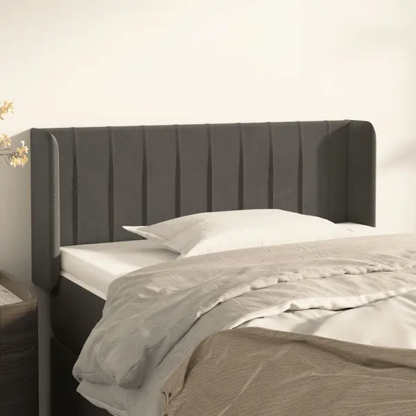 Gossi tablie de pat cu aripioare gri inchis 83x16x78/88 cm catifea