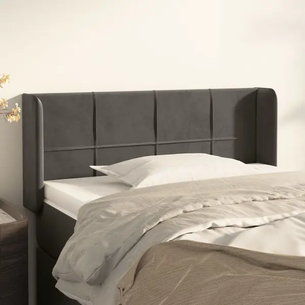 Gossi tablie de pat cu aripioare gri inchis 83x16x78/88 cm catifea