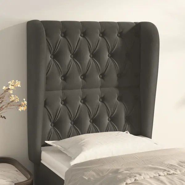 Gossi tablie de pat cu aripioare gri inchis 83x23x118/128 cm catifea