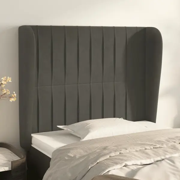 Gossi tablie de pat cu aripioare gri inchis 83x23x118/128 cm catifea