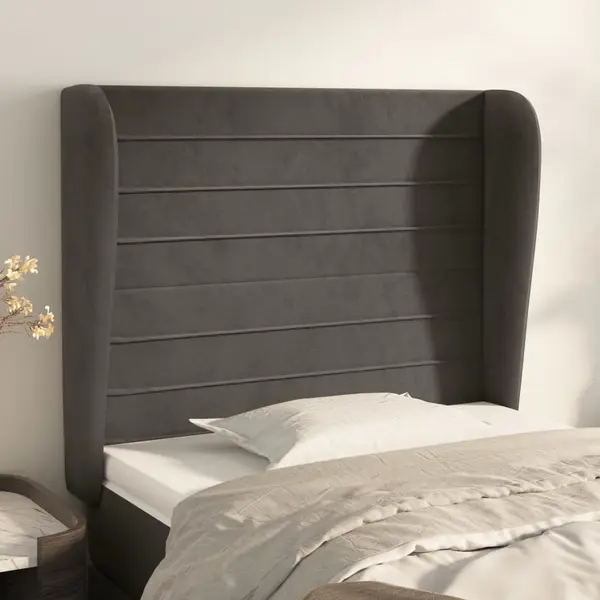 Gossi tablie de pat cu aripioare gri inchis 83x23x118/128 cm catifea