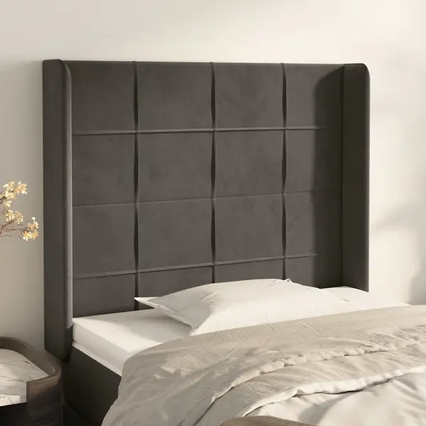 Gossi tablie de pat cu aripioare gri inchis 93x16x118/128 cm catifea