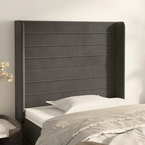 Gossi tablie de pat cu aripioare gri inchis 93x16x118/128 cm catifea