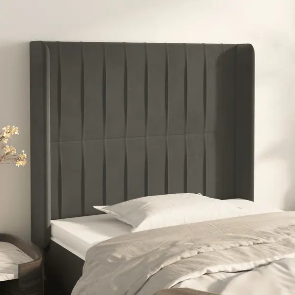 Gossi tablie de pat cu aripioare gri inchis 93x16x118/128 cm catifea