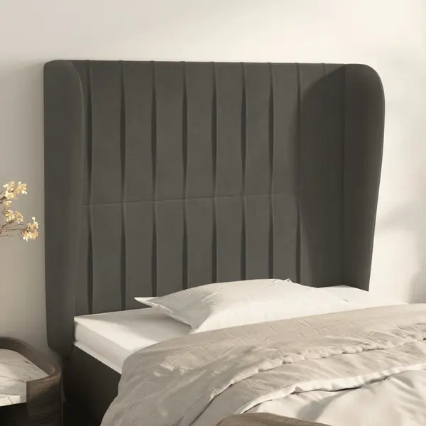 Gossi tablie de pat cu aripioare gri inchis 93x23x118/128 cm catifea