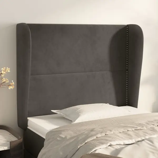 Gossi tablie de pat cu aripioare gri inchis 93x23x118/128 cm catifea